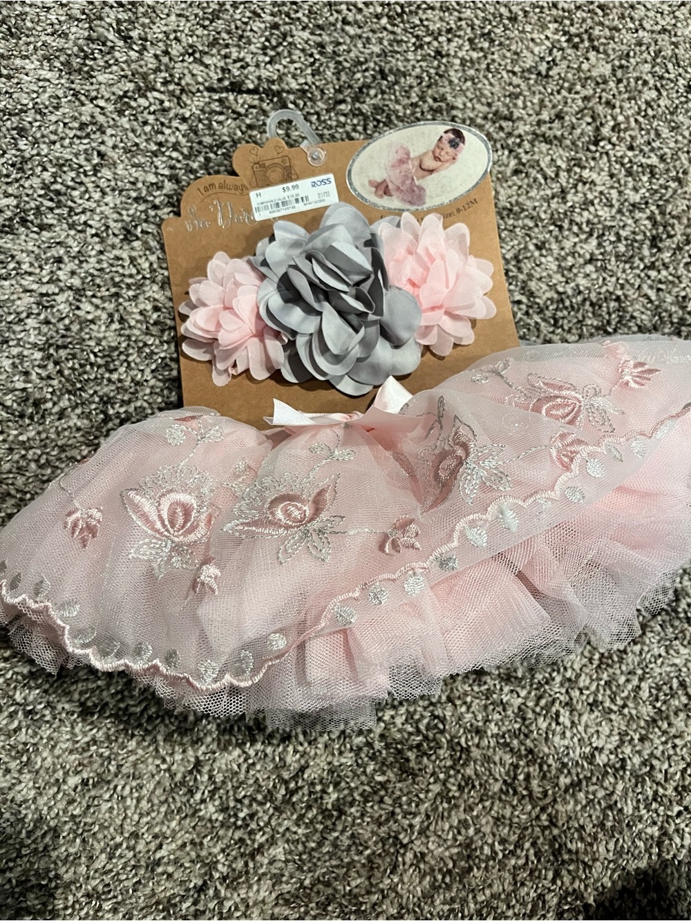 Newborn Headband and Tutu Set - Pink and Gray Floral